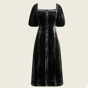 J Crew Puff-Sleeve Velvet Dress‎ Button Down Dark Gray NWT Size 4